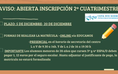 AVISO INSCRIPCIÓN 2º CUATRIMESTRE